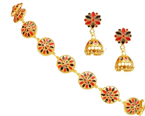 Assamese_Traditional_Gold_Plated_Red_Black_Colour_Golpata_Necklace_Set_For_Women